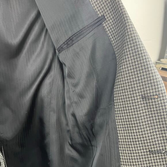 Haggar Black Tan Tweed Houndstooth Two Buttoned Vented Blazer Sport Coat 42L USA - Picture 12 of 15